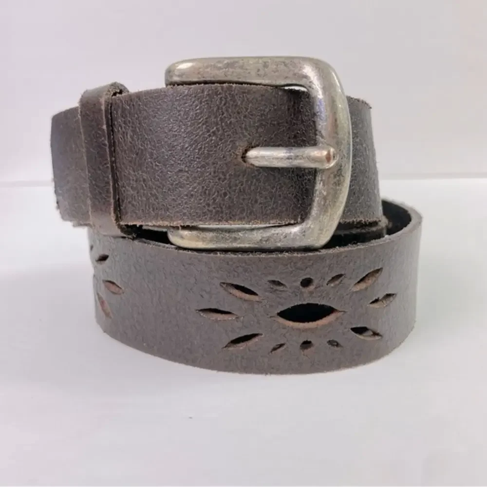 Dark Brown Leather Belt Perforated‎ Starburst